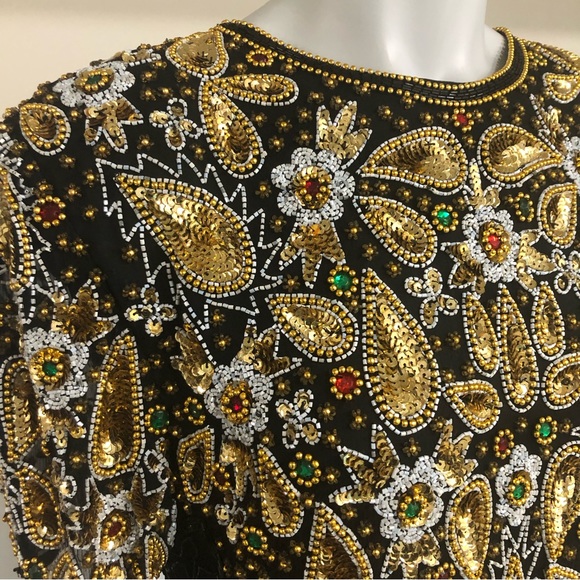 Vintage 80s Laurence Kazar Beaded Maxi Dress 8 - Picture 5 of 11